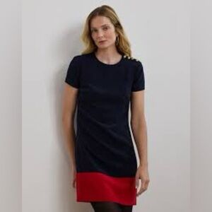 LAUREN RALPH LAUREN Two Tone Navy Red Anchor Buttons Sailor Shift Dress 4 NWT